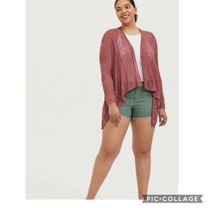 NWT Torrid Plus Rose Pointelle Drape Front Cardigan 1X